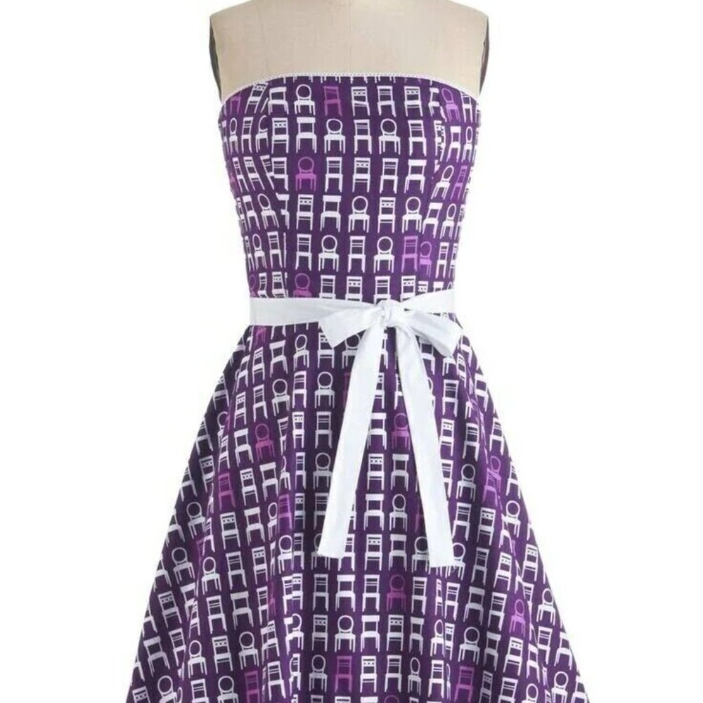 Modcloth Purple & White Chair Strapless "Sittin' Pretty Dress" | Retrolicious